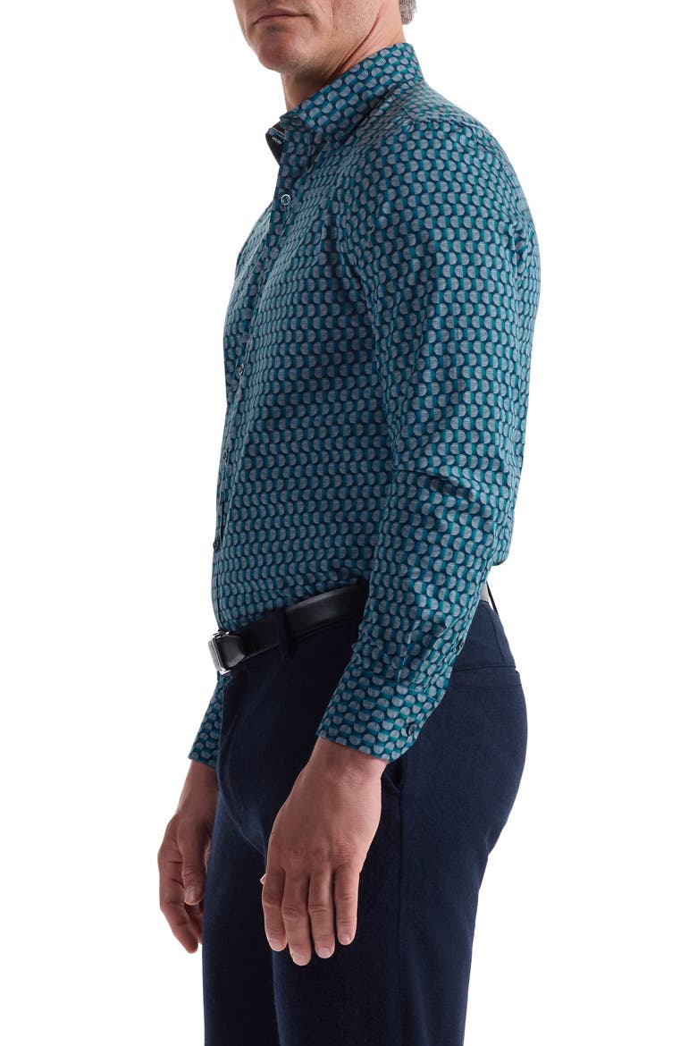 Julian Shaped Fit Geo Print Button-Up Shirt, Alternate, color, TEAL