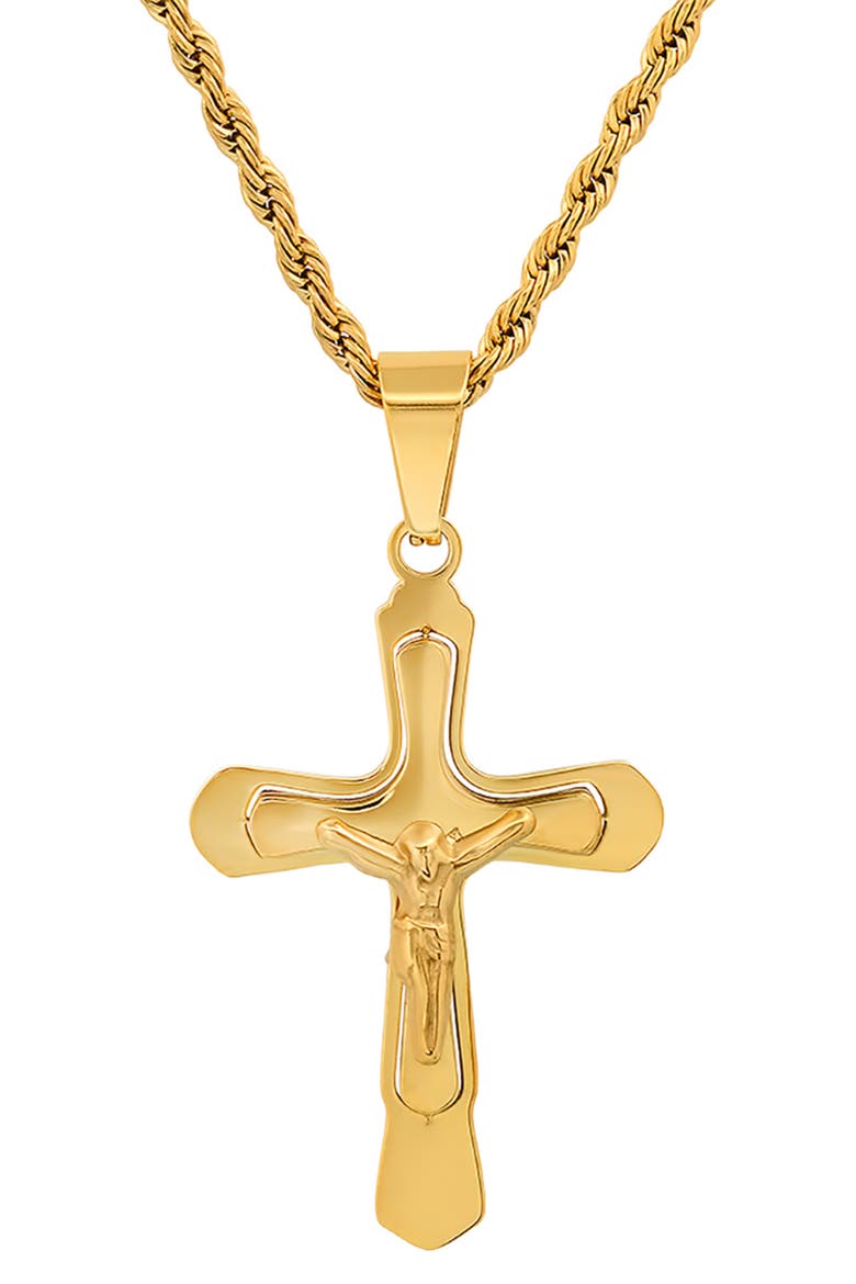 Stainless Steel Crucifix Pendant Necklace, Alternate, color, YELLOW