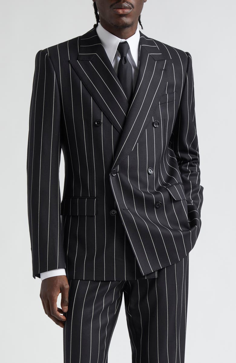 Dolce&Gabbana Sicilia Fit Pinstripe Double Breasted Wool Blazer, Main, color, Rigato