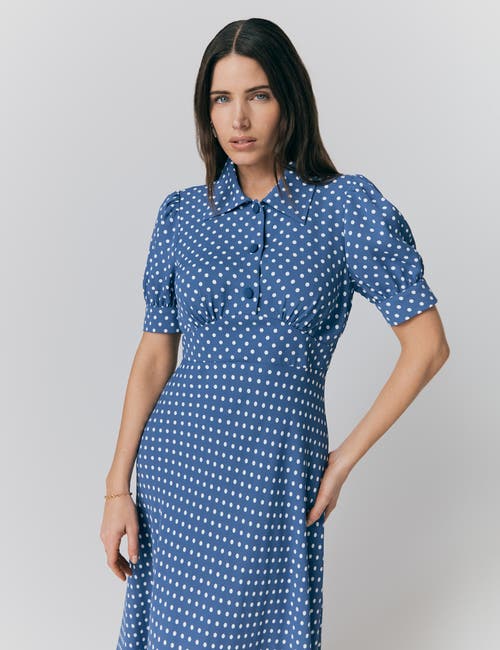 Ghost London Wilma Crepe Polka Dot Midi Tea Dress In Blue