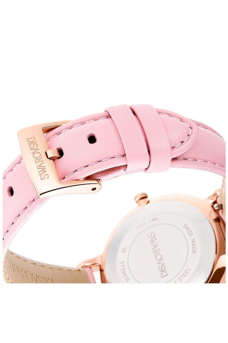 Crystal Teddy Leather Strap Watch, 35mm, Alternate, color, WHITE/ PINK