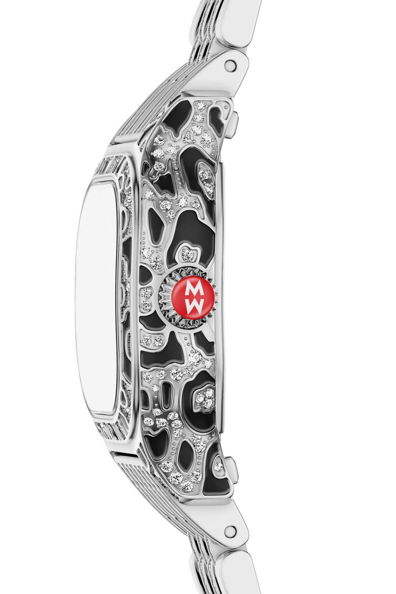 Mini Meggie Leopard Dial Diamond Bracelet Watch, 23mm x 25mm, Alternate, color, TWO TONE