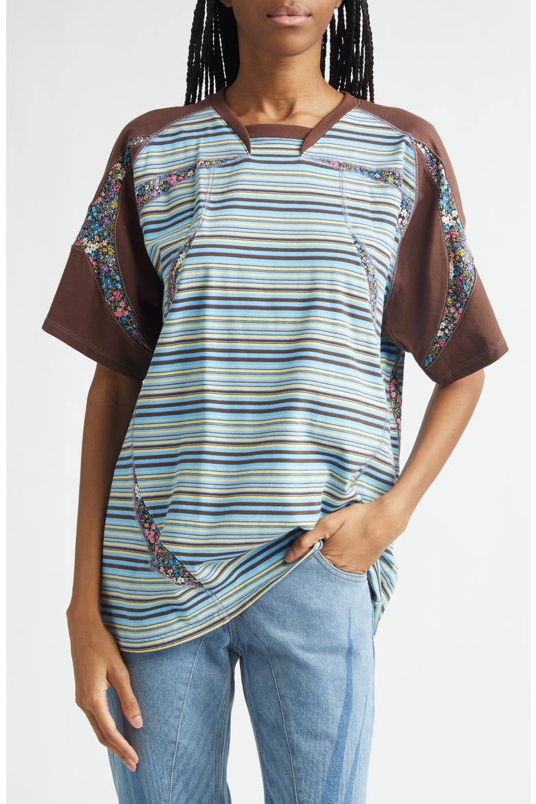 Sport Jersey T-Shirt, Main, color, BLUE AND BROWN STRIPES