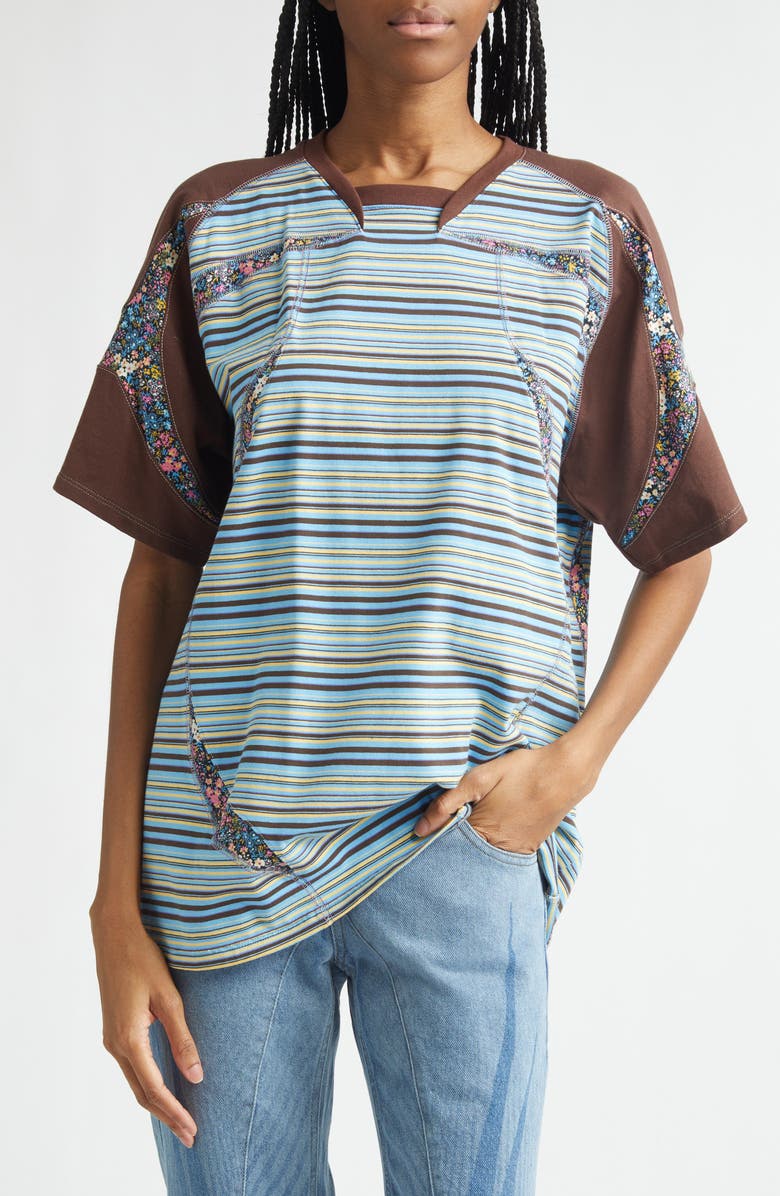 Paolina Russo Sport Jersey T-Shirt, Main, color, Blue And Brown Stripes