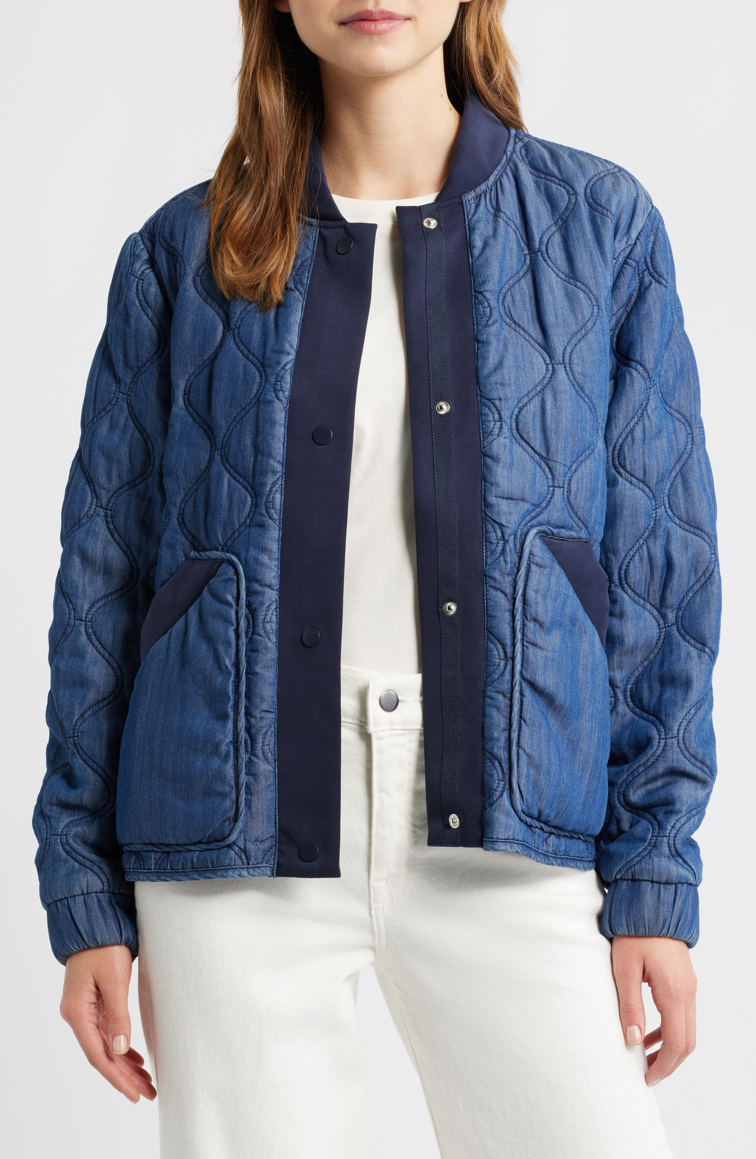 Bernardo Rib Trim Denim Quilted Liner Jacket