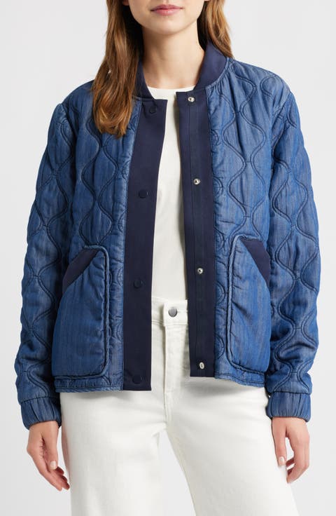 Rib Trim Denim Quilted Liner Jacket