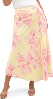 City Chic Soiree Print Ruched Maxi Skirt