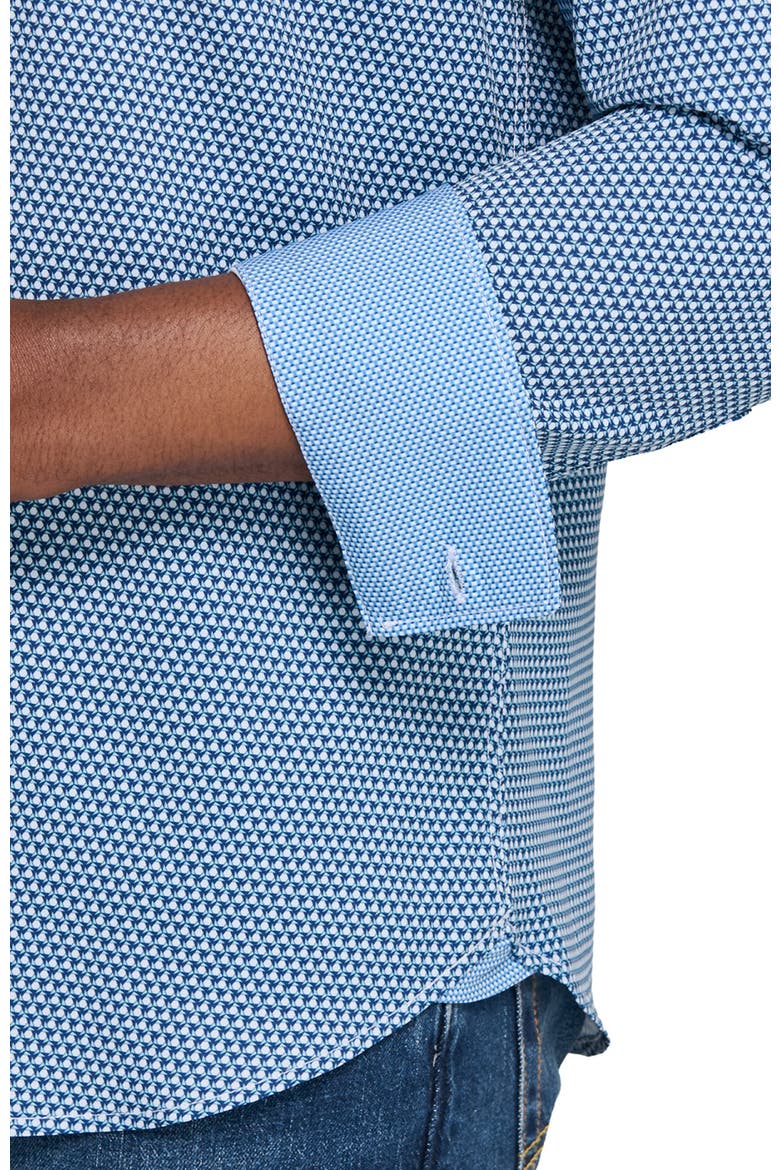 Hexagon Geo Woven Long Sleeve Basic, Alternate, color, WHITE/BLUE