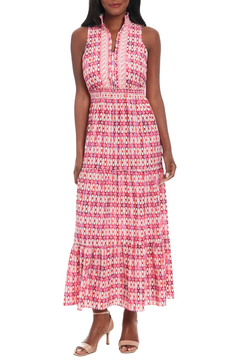 London Times Ruffle Sleeveless Bubble Crepe Maxi Dress, Main, color,