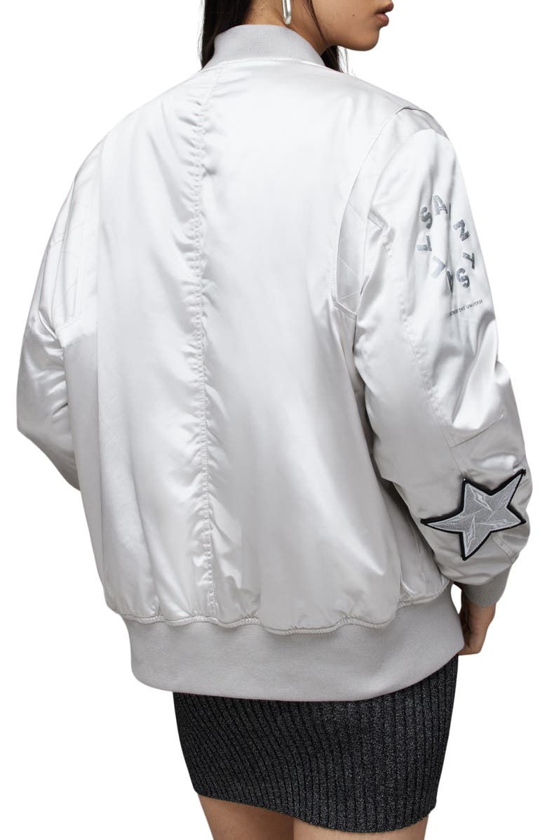 AllSaints Echo Logo Patch Satin Bomber Jacket, Alternate, color, 
