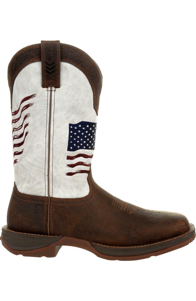DURANGO Distressed Flag Embroidery Western Boot, Main, color, Bay Brown And White