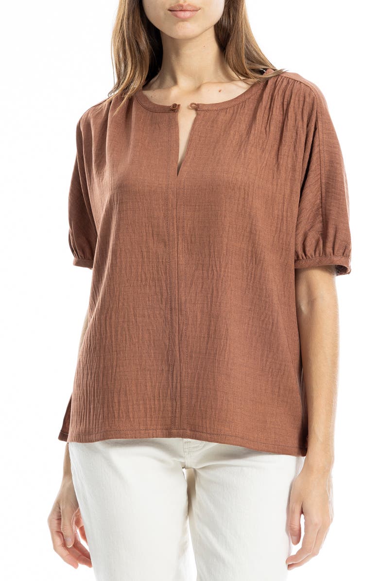 MAX STUDIO Short Sleeve Split Neck Blouse, Alternate, color, Chestnut