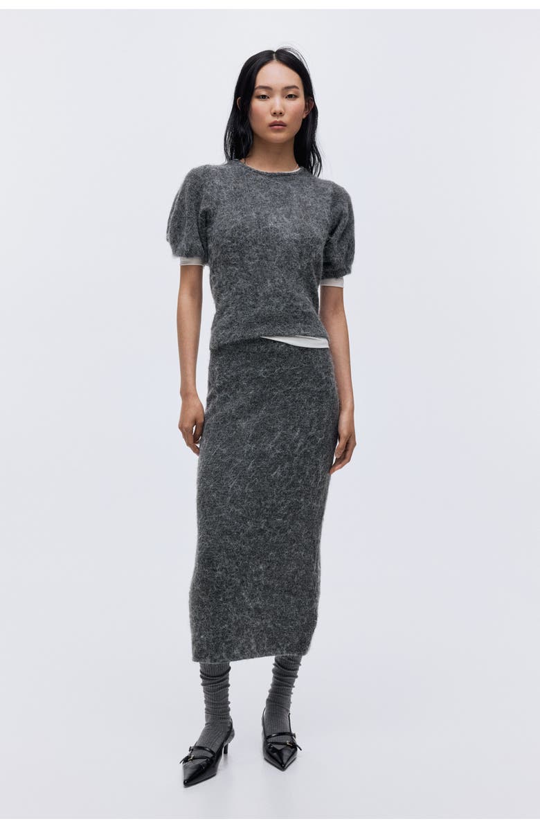 H&M Knitted Puff-sleeved Top, Alternate, color, Gray Melange