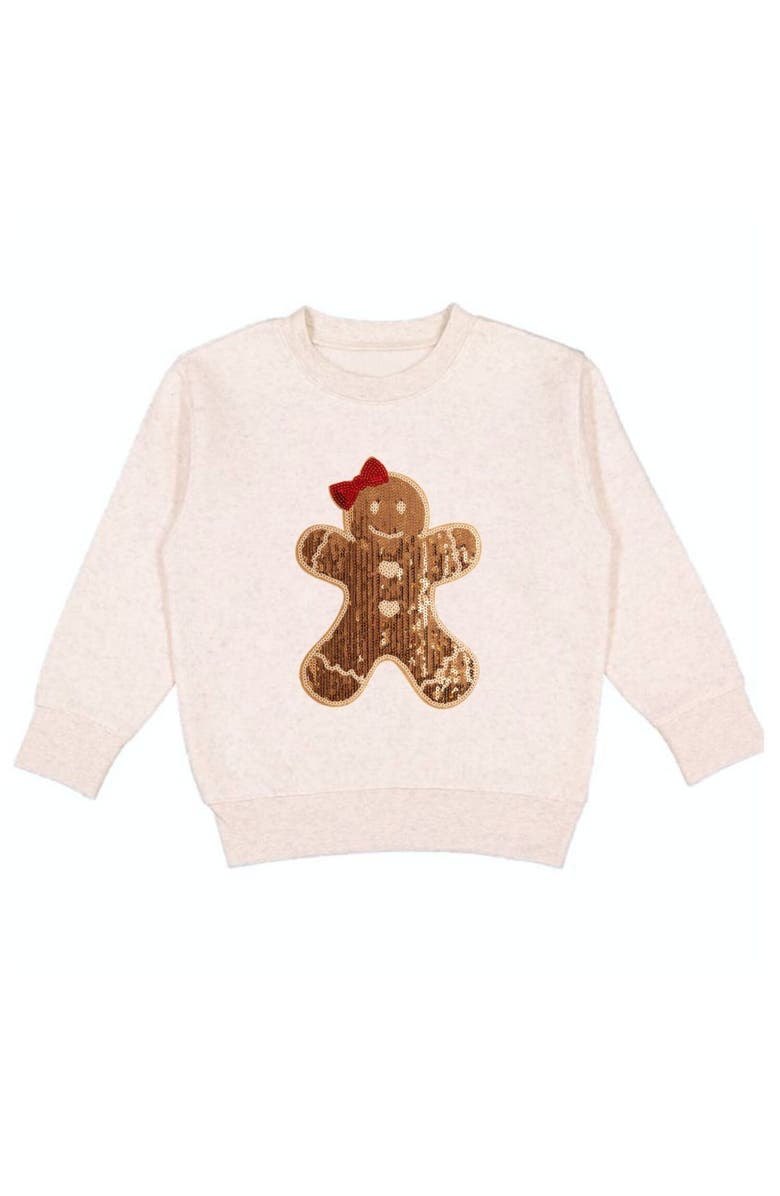 Sweet Wink Gingerbread Sequin Patch Christmas Sweatshirt, Main, color, Natural