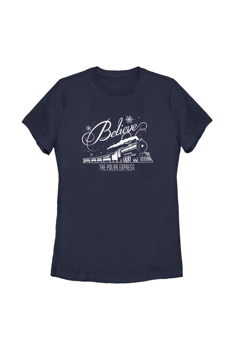 Women's Polar Express Believe Train  Graphic T-Shirt, Main, color, Navy Blue