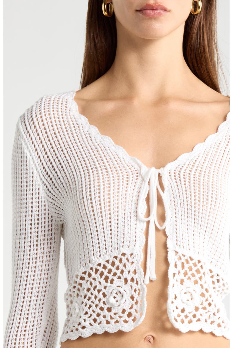 Crochet Detail Tie Front Sweater, Alternate, color, IVORY