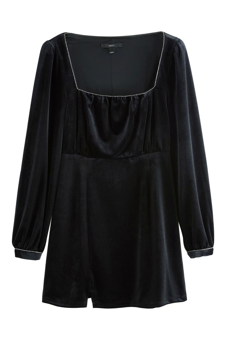 Diamante Long Sleeve Velvet Minidress, Main, color, BLACK