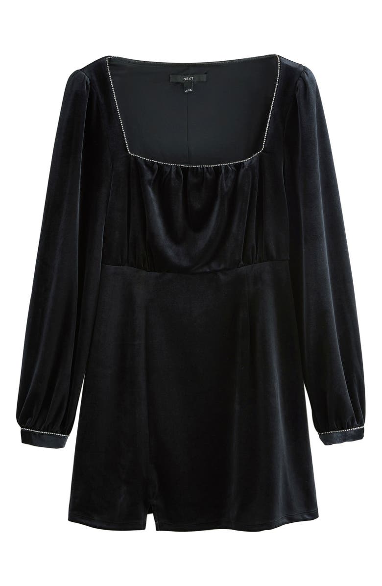 NEXT Diamante Long Sleeve Velvet Minidress, Main, color, Black