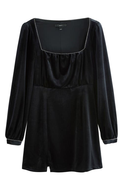 Next Diamante Long Sleeve Velvet Minidress In Black