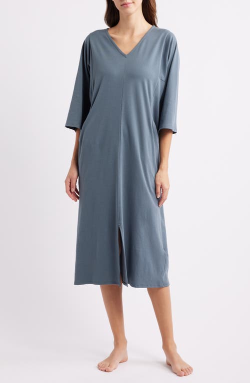 EILEEN FISHER SLEEP V-Neck Three-Quarter Sleeve Organic Cotton Nightgown in Eucalyptus 