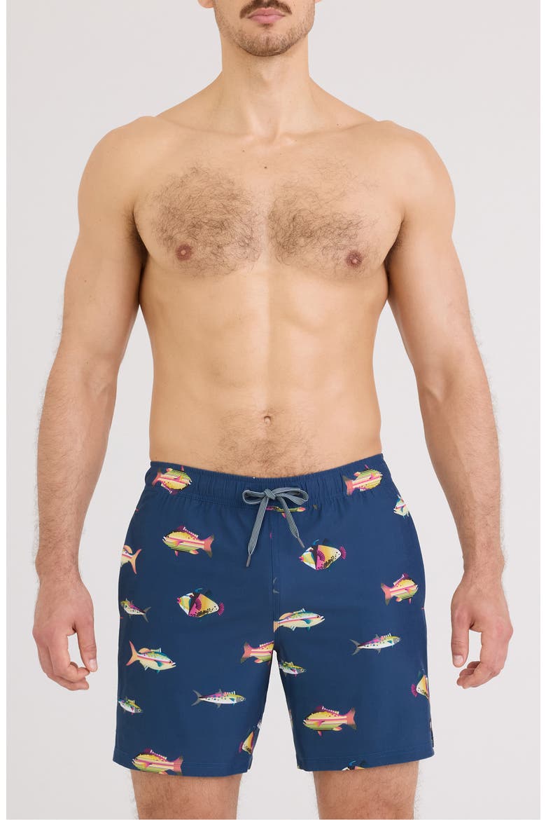 Oh Buoy 2N1 7-Inch Volley Swim Trunks, Main, color, GULF FISH-DARK DENIM
