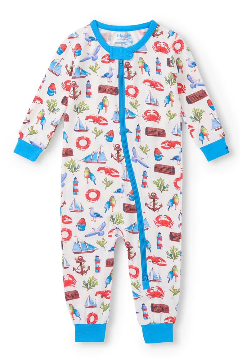 Painted Seascape Romper, Main, color, NATURAL