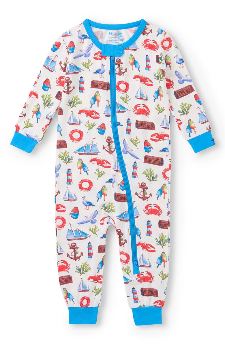 Hatley Painted Seascape Romper, Main, color, Natural