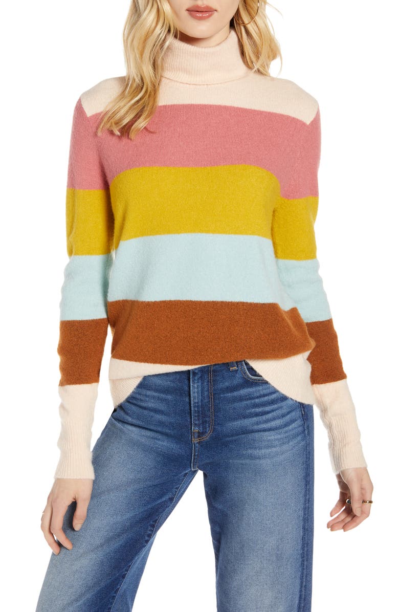 Halogen<sup>®</sup> Turtleneck Sweater, Main, color, Pink Multi Stripe