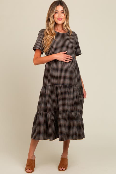 Gingham Tiered Midi Dress