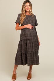 PinkBlush Gingham Tiered Midi Dress