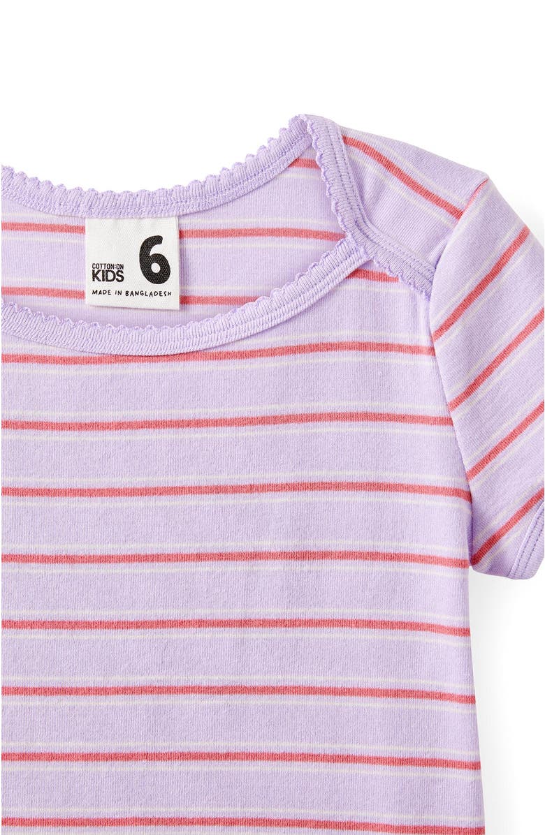 Cotton On Kids Kid's Fitted Essential Raya Square Neck Tee, Alternate, color, Vintage Lilac Multi Stripe