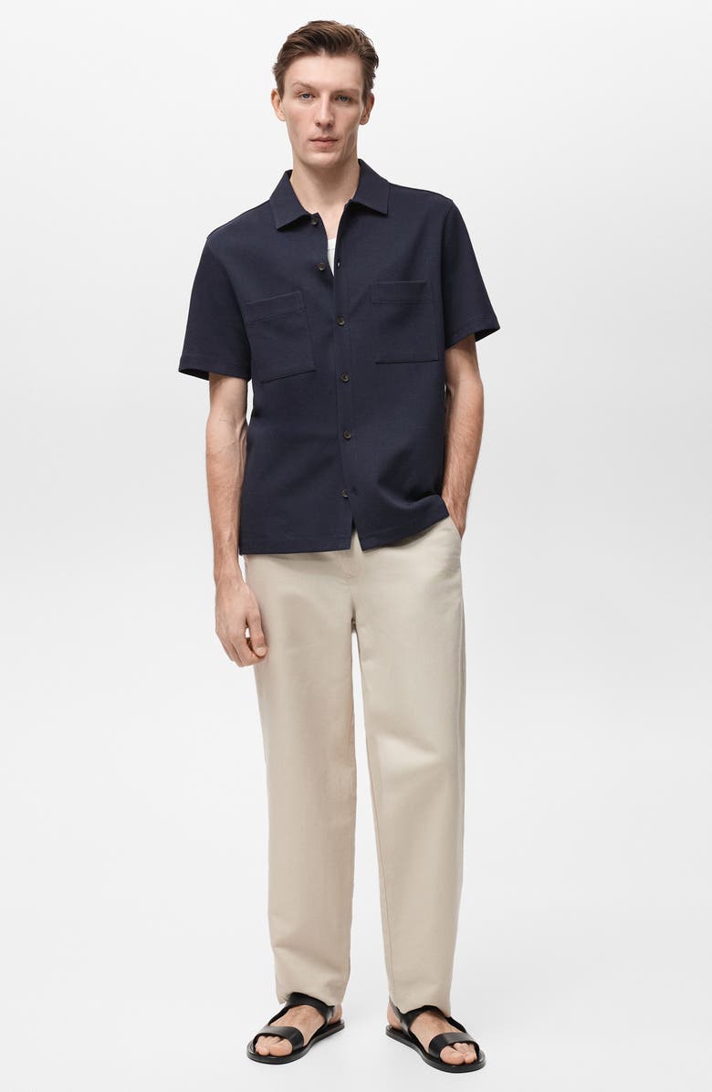 MANGO Short Sleeve Cotton Blend Button-Up Shirt, Alternate, color, 