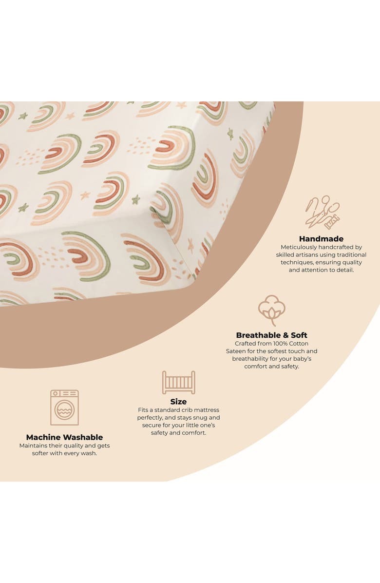 CRANE BABY Cotton Sateen Fitted Crib Sheet, Alternate, color, Beige/ Rainbow Multi