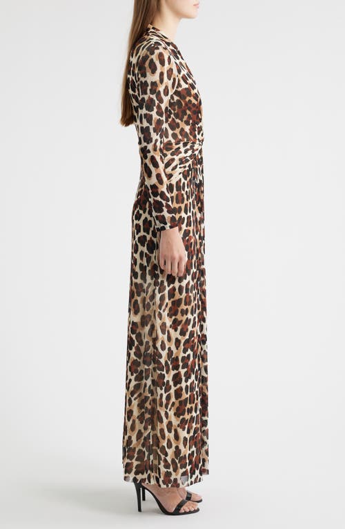 Anne Klein Plus Size Printed Mesh Long-sleeve Maxi Dress