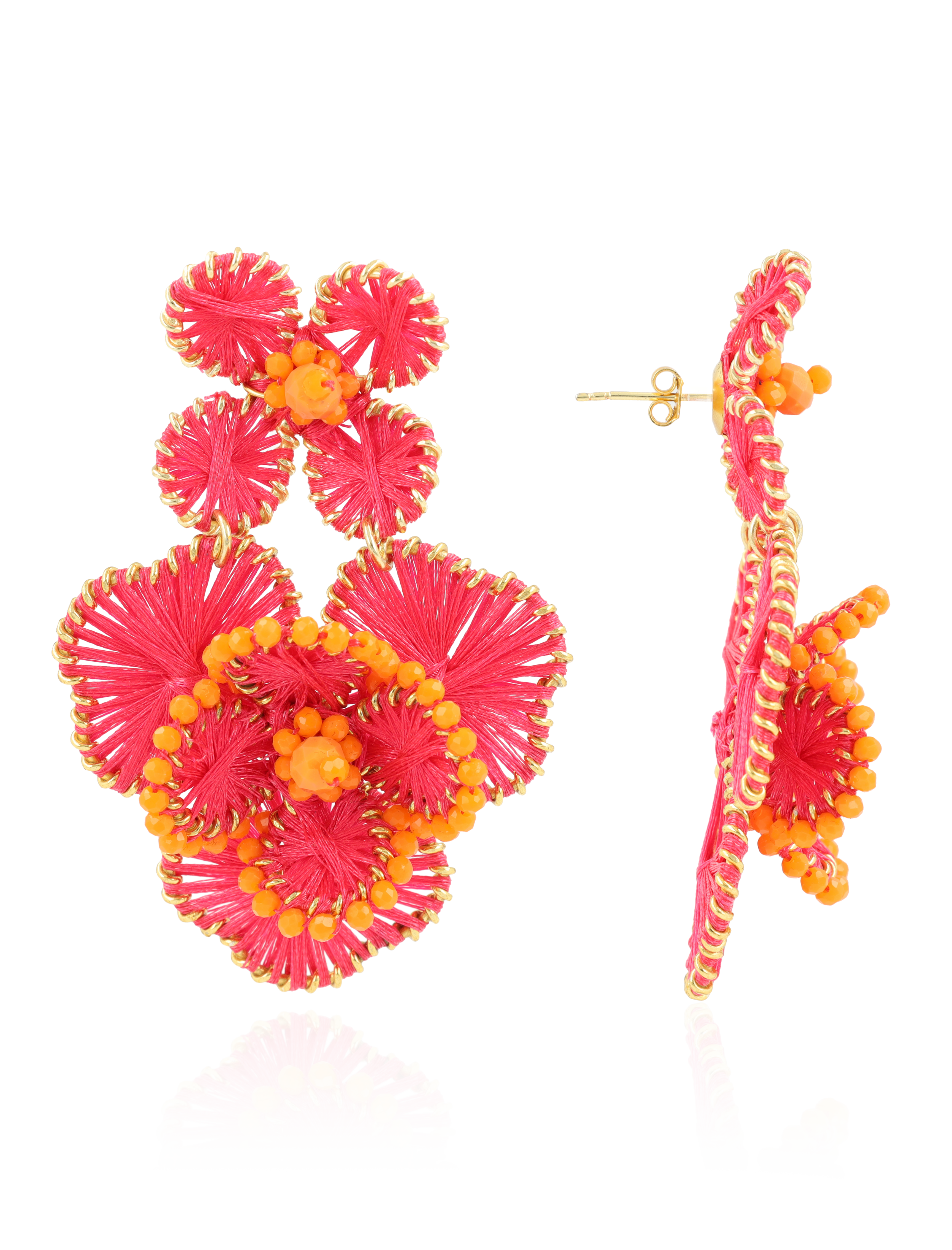 Lott.gioielli Silk Flower Statement Earrings In Fuchsia/orange