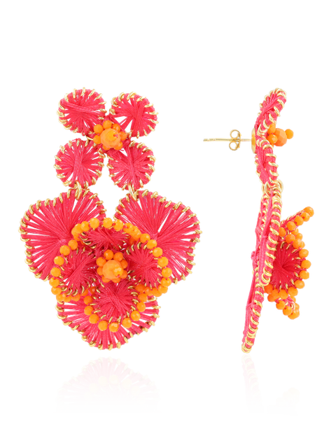 CE SI Double Flower Earring L - Fuchsia/Orange