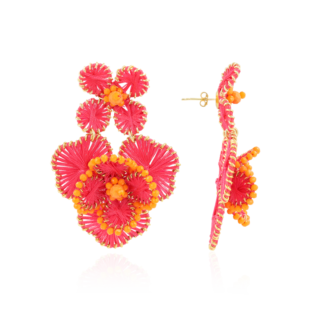 Lott.gioielli Silk Flower Statement Earrings In Fuchsia/orange