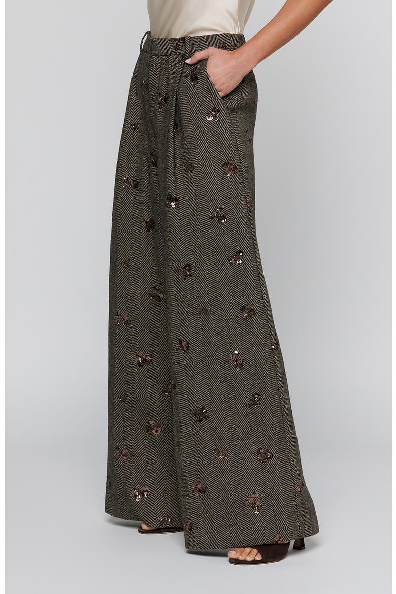 Allanah Mid Rise Wide Leg Herringbone Trousers, Alternate, color, BEIGE/BLACK GOLD FLOWER SEQUIN