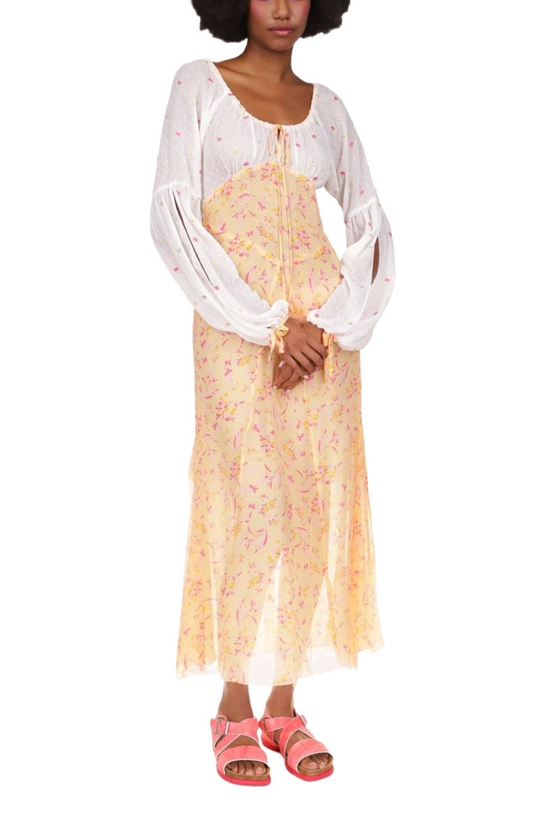 Floral Swiss Dot & Arcadia Blossom Princess Dress, Alternate, color, Cantaloupe Multi