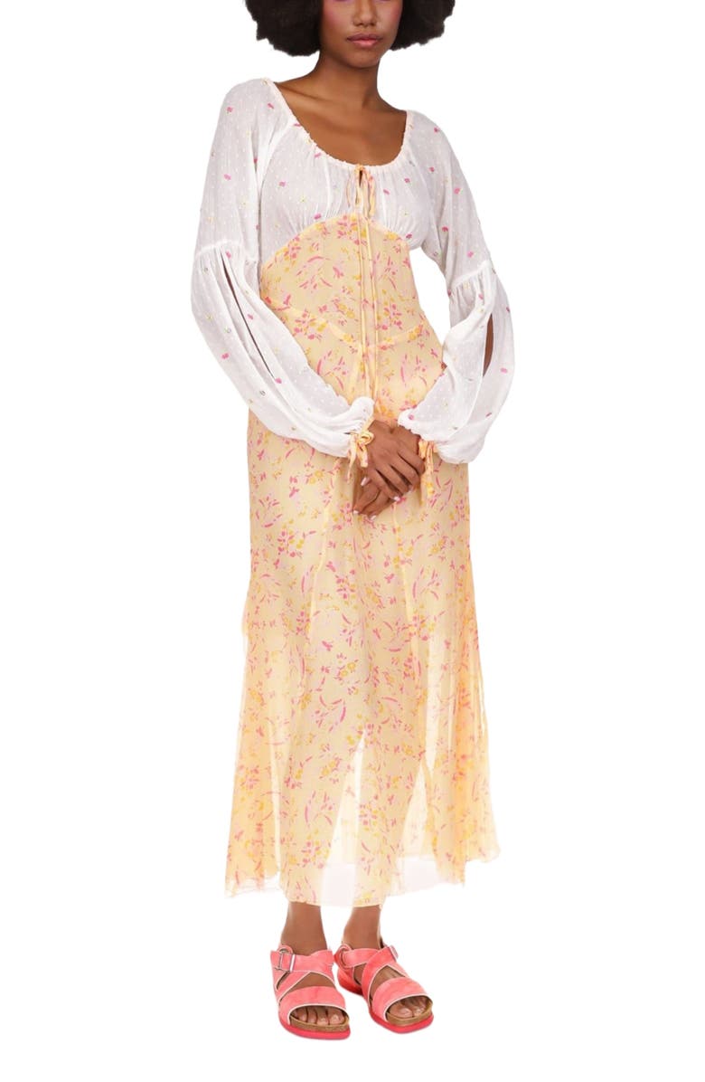 Anna Sui Floral Swiss Dot & Arcadia Blossom Princess Dress, Alternate, color, Cantaloupe Multi