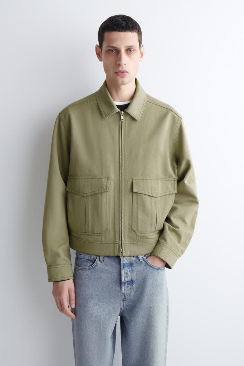 Cotton-Blend Zip-Up Utility Jacket, Alternate, color, KHAKI