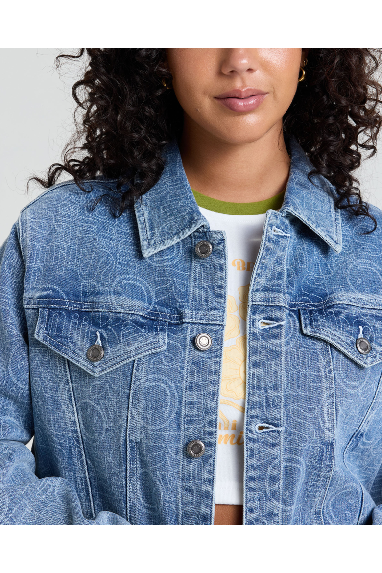 Smiley Oversized Denim Jacket, Alternate, color, BLUE