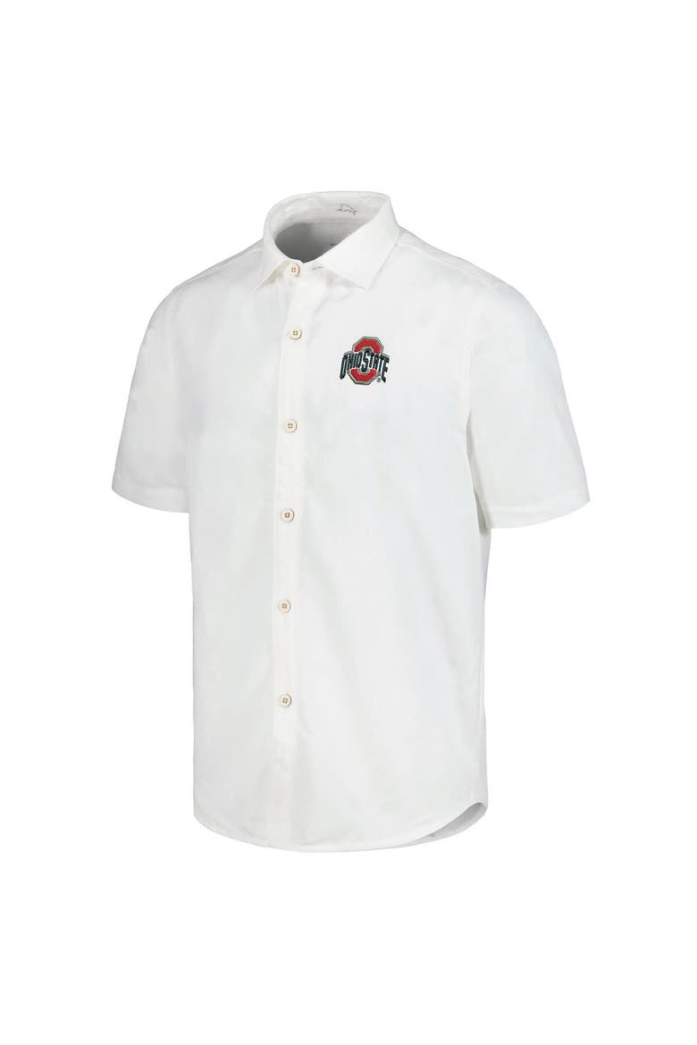 Men's Tommy Bahama White Ohio State Buckeyes Coconut Point Palm Vista IslandZone Camp Button-Up Shirt, Alternate, color, White