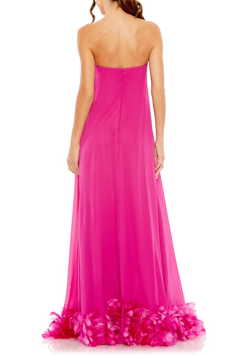 Women's Chiffon Strapless High Low Feather Hem Gown, Alternate, color, FUCHSIA