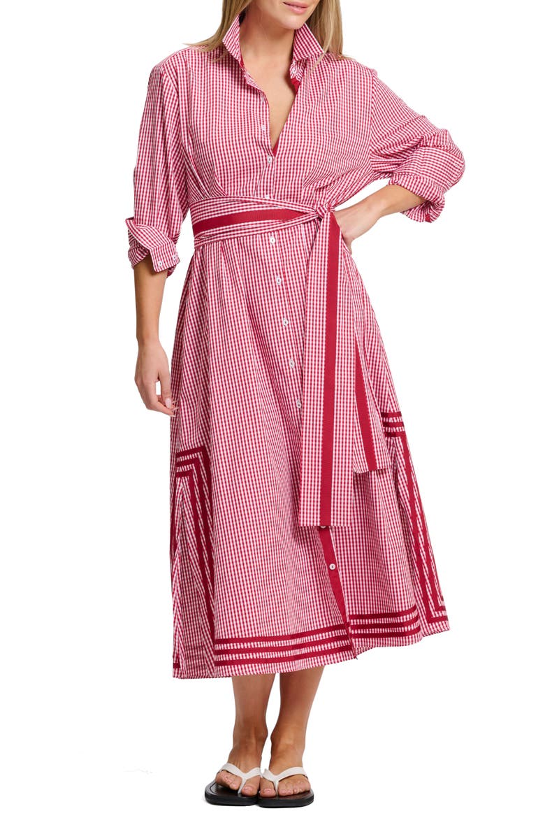 Pippa A-Line Gingham Shirtdress, Alternate, color, DARK RED