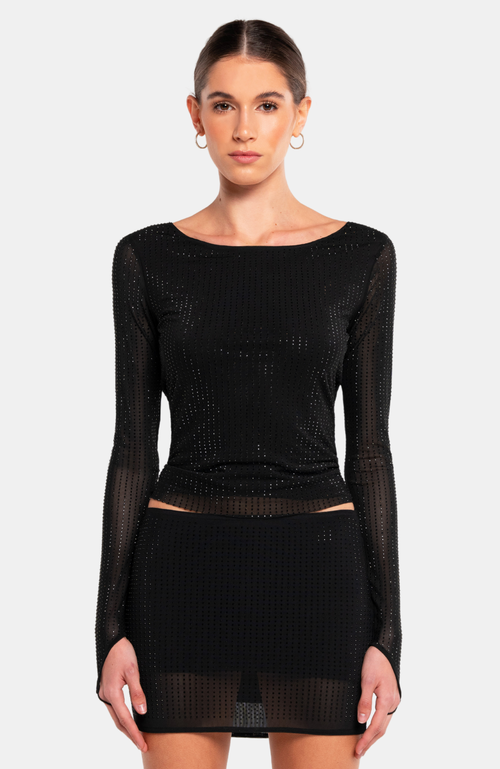 Ow Collection Mesha Rhinestone Blouse In Black