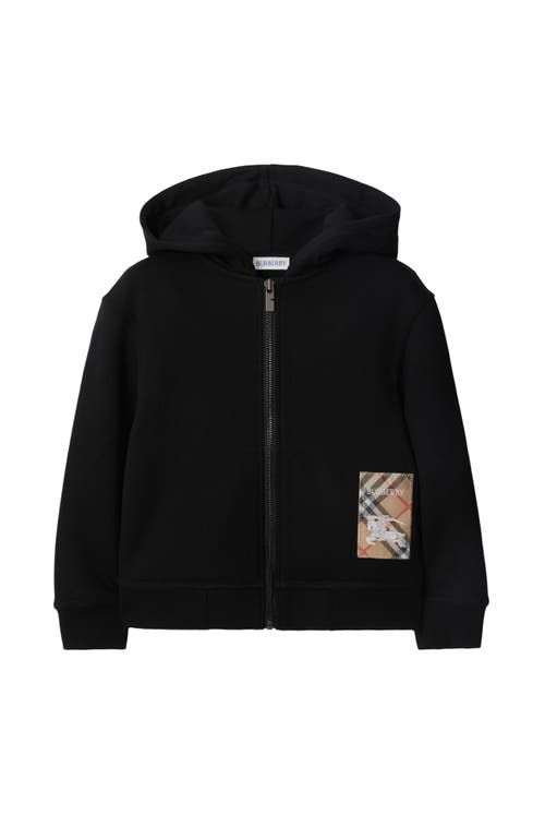 Shop Burberry Check Label Cotton Zip Hoodie In Black