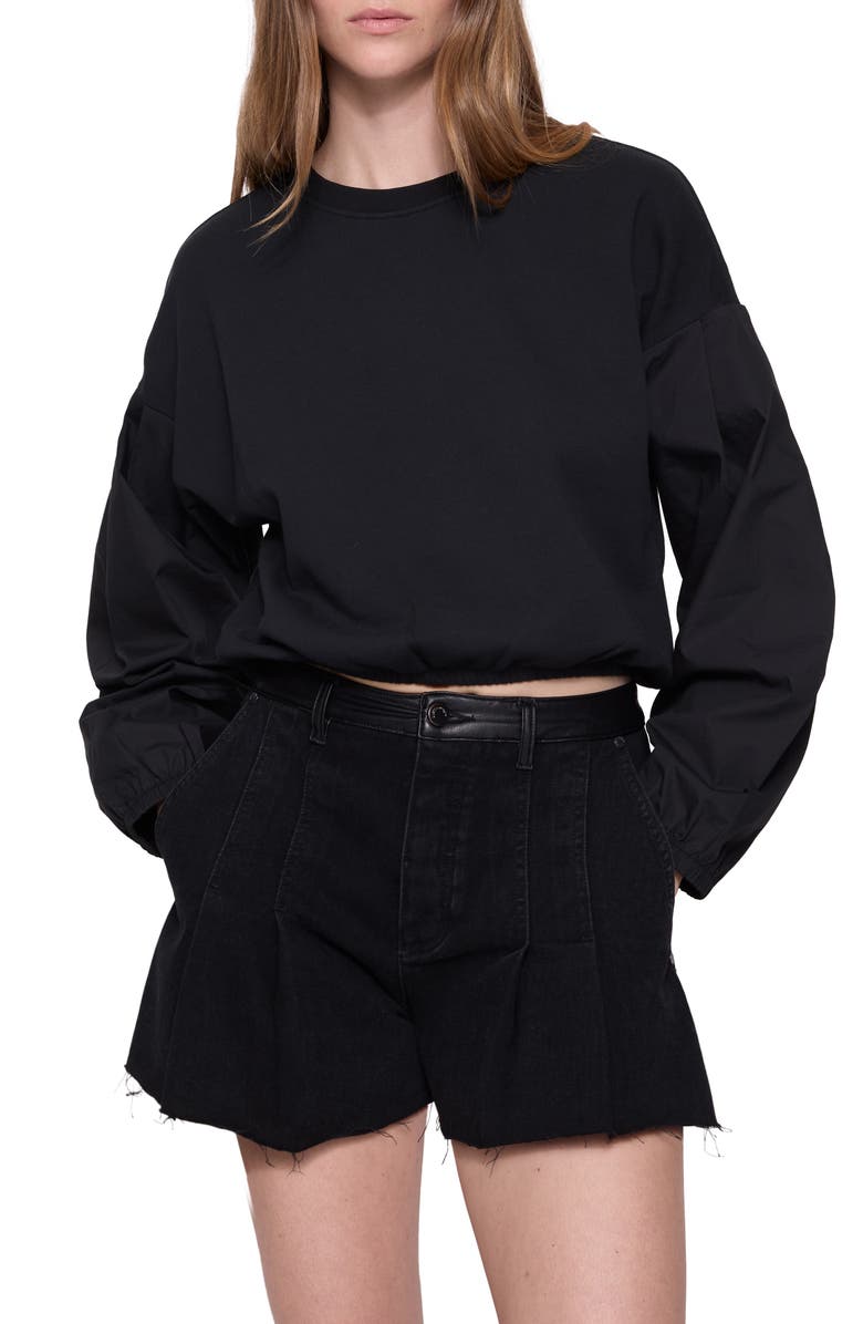 Rebecca Minkoff Julia Mixed Media Crop Cotton Blend Sweatshirt, Main, color, 