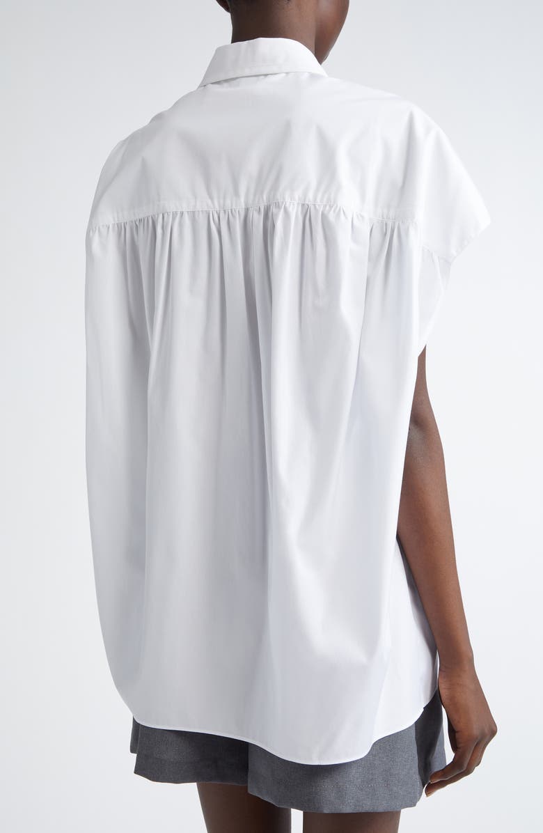 Marni Embroidered Logo Sleeveless Cotton Poplin Cocoon Shirt, Alternate, color, Lily/ White
