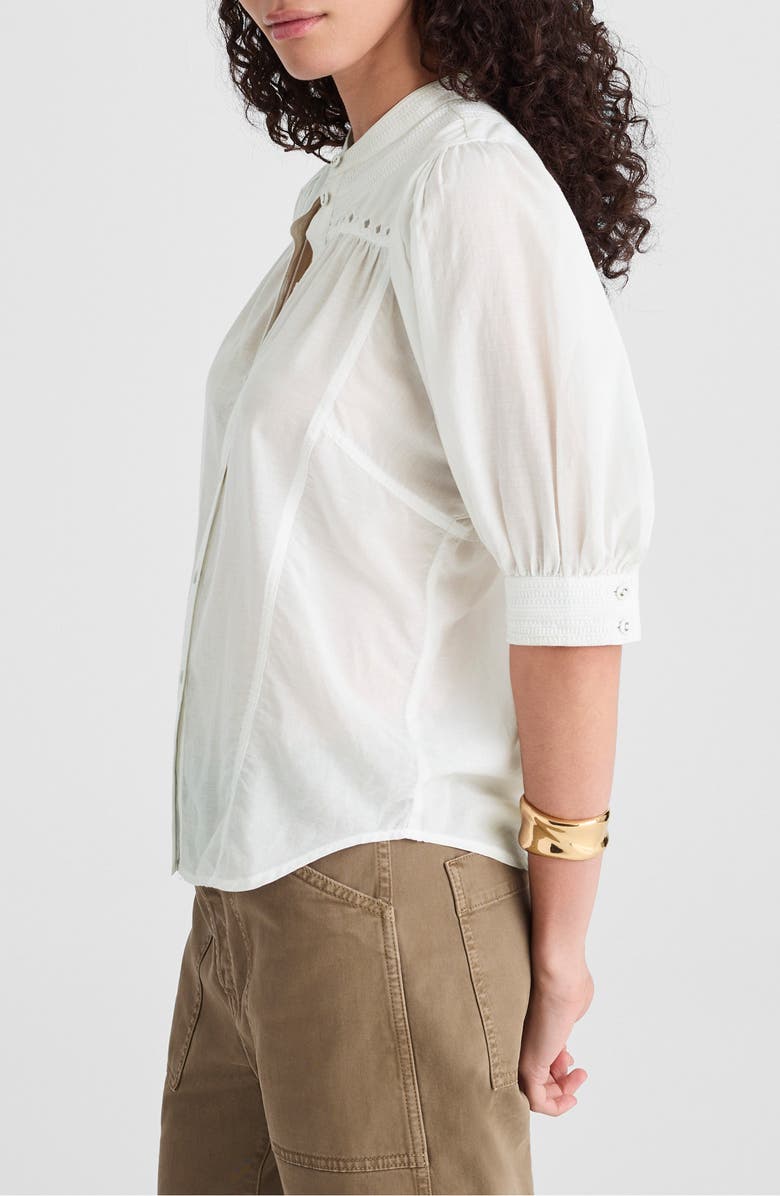 Madewell Embroidered Puff Sleeve Band Collar Cotton Shirt, Alternate, color, White